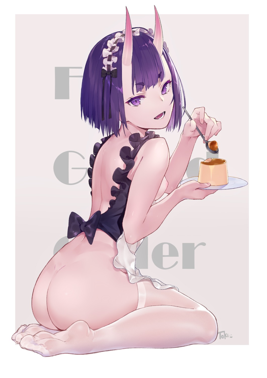 ass fate/grand_order horns naked_apron nipples shuten_douji_(fate/grand_order) thighhighs virtu.al