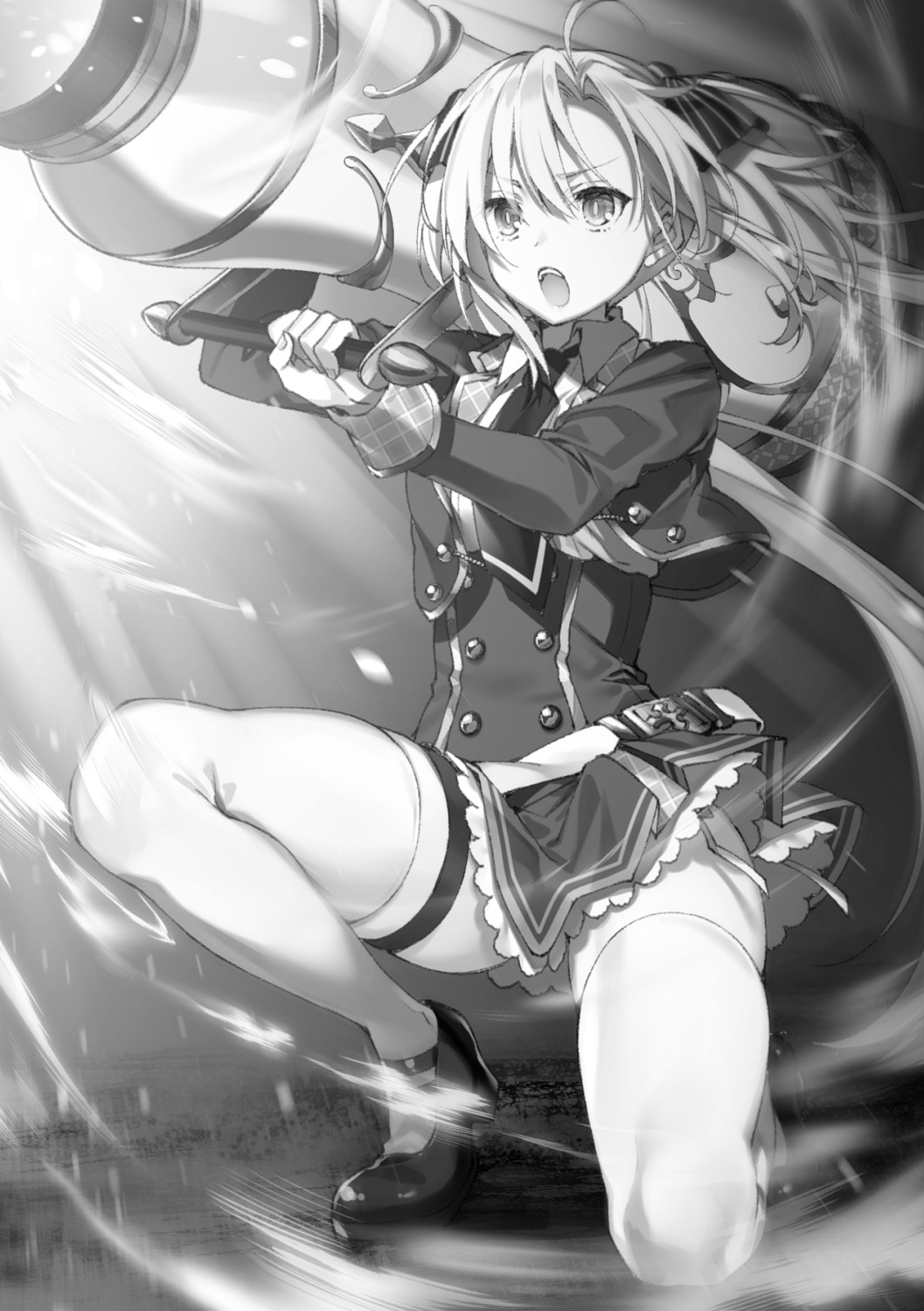 heels monochrome pantsu regina_mercedes seifuku seiken_gakuin_no_maken_tsukai string_panties thighhighs toosaka_asagi weapon