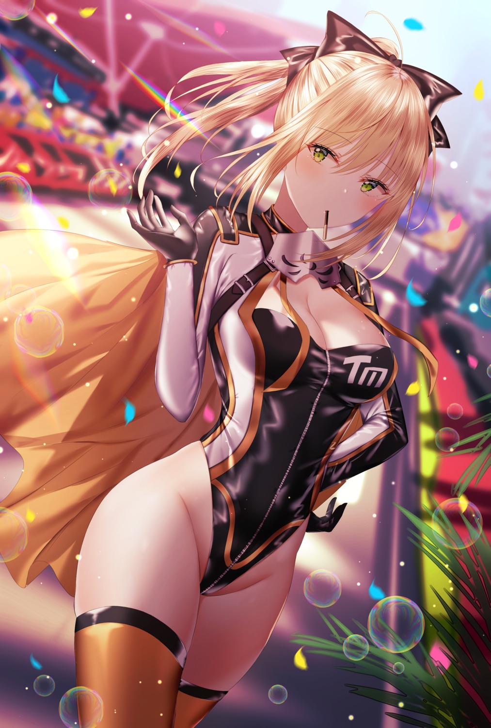 cleavage fate/grand_order junpaku_karen leotard saber saber_lily thighhighs