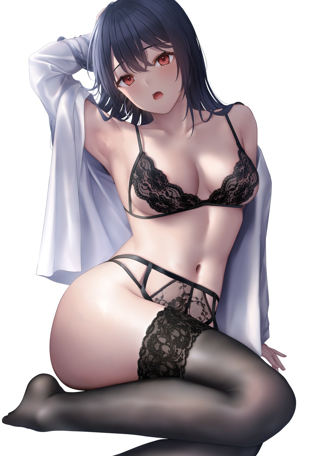 bra lingerie mhru open_shirt pantsu thighhighs