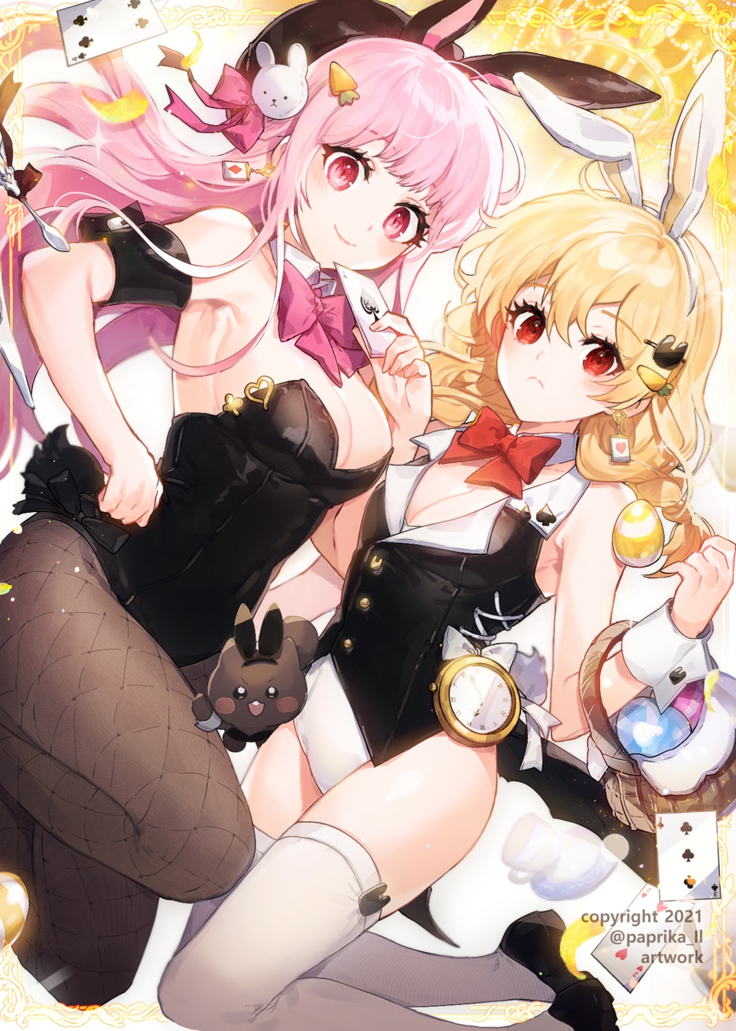 animal_ears bunny_ears bunny_girl cleavage fishnets no_bra panprika pantyhose tail thighhighs