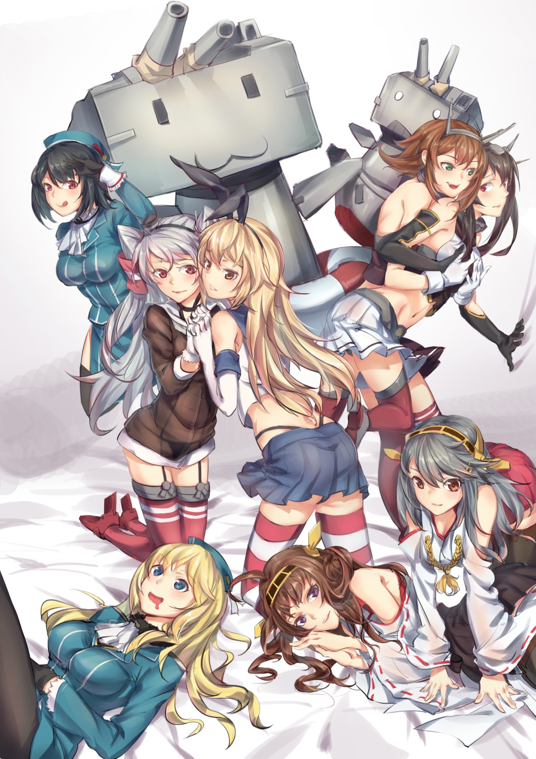 amatsukaze_(kancolle) ass atago_(kancolle) breast_grab haruna_(kancolle) heels kantai_collection kongou_(kancolle) mutsu_(kancolle) nagato_(kancolle) pantyhose pg_(pgouwoderen) rensouhou-chan shimakaze_(kancolle) stockings takao_(kancolle) thighhighs thong yuri