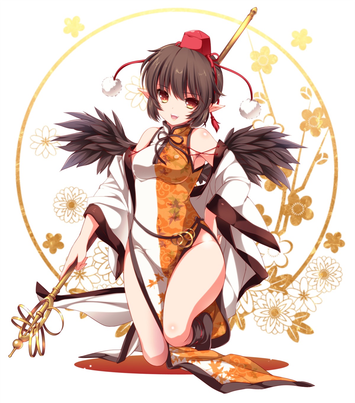 chinadress monety nopan pointy_ears shameimaru_aya touhou wings