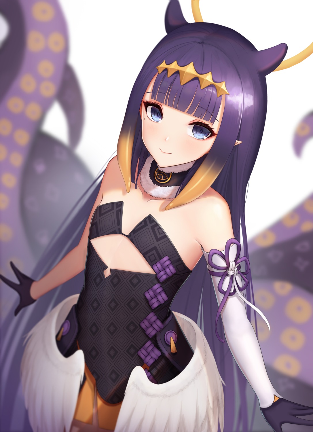 abeen_jhong angel dress hololive hololive_english loli ninomae_ina'nis no_bra pointy_ears tentacles wings
