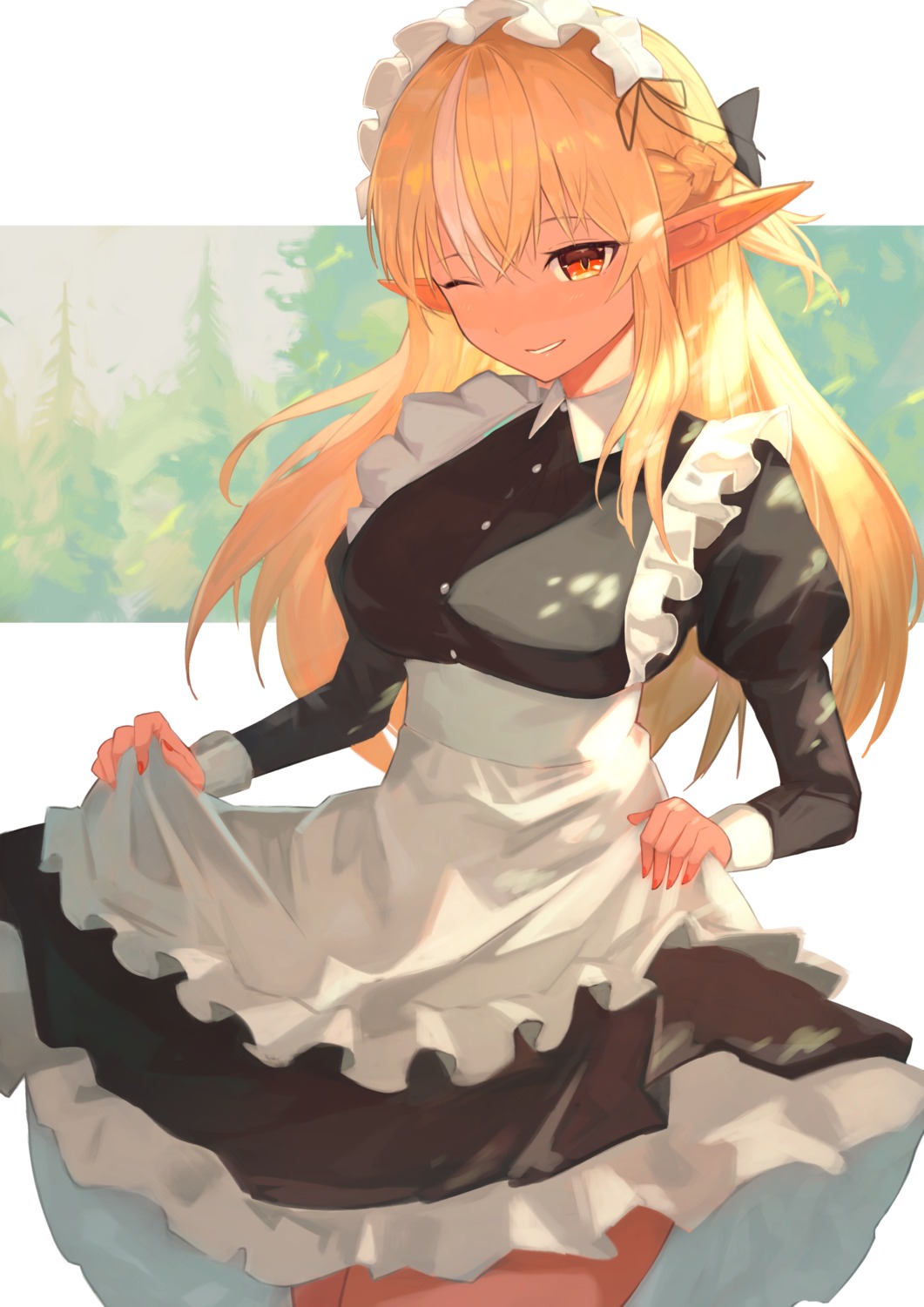 elf hololive maid pointy_ears shiranui_flare sino_(oyasumi_hf) skirt_lift tagme