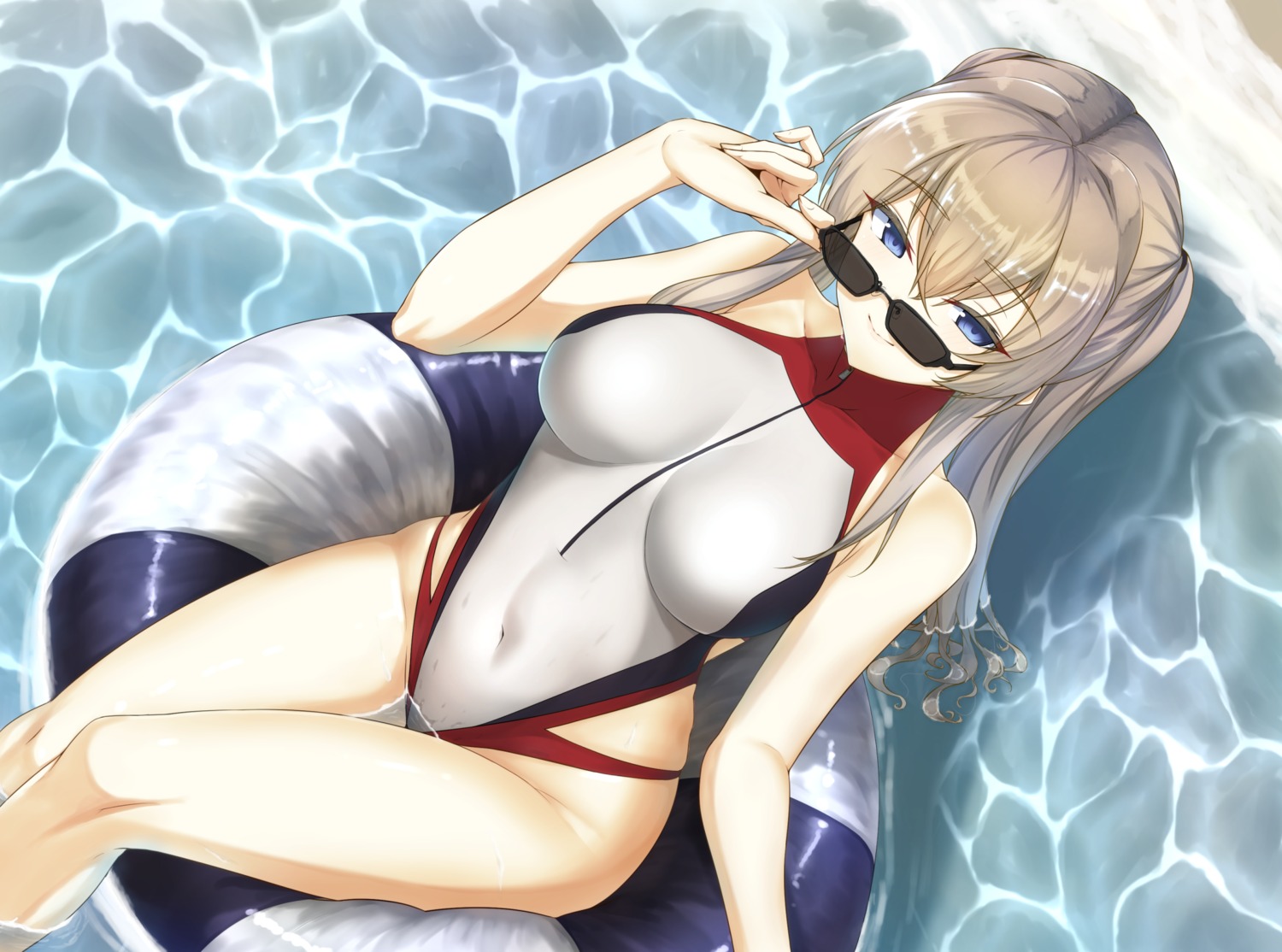 carmine_(ucdio) graf_zeppelin_(kancolle) kantai_collection megane swimsuits wet