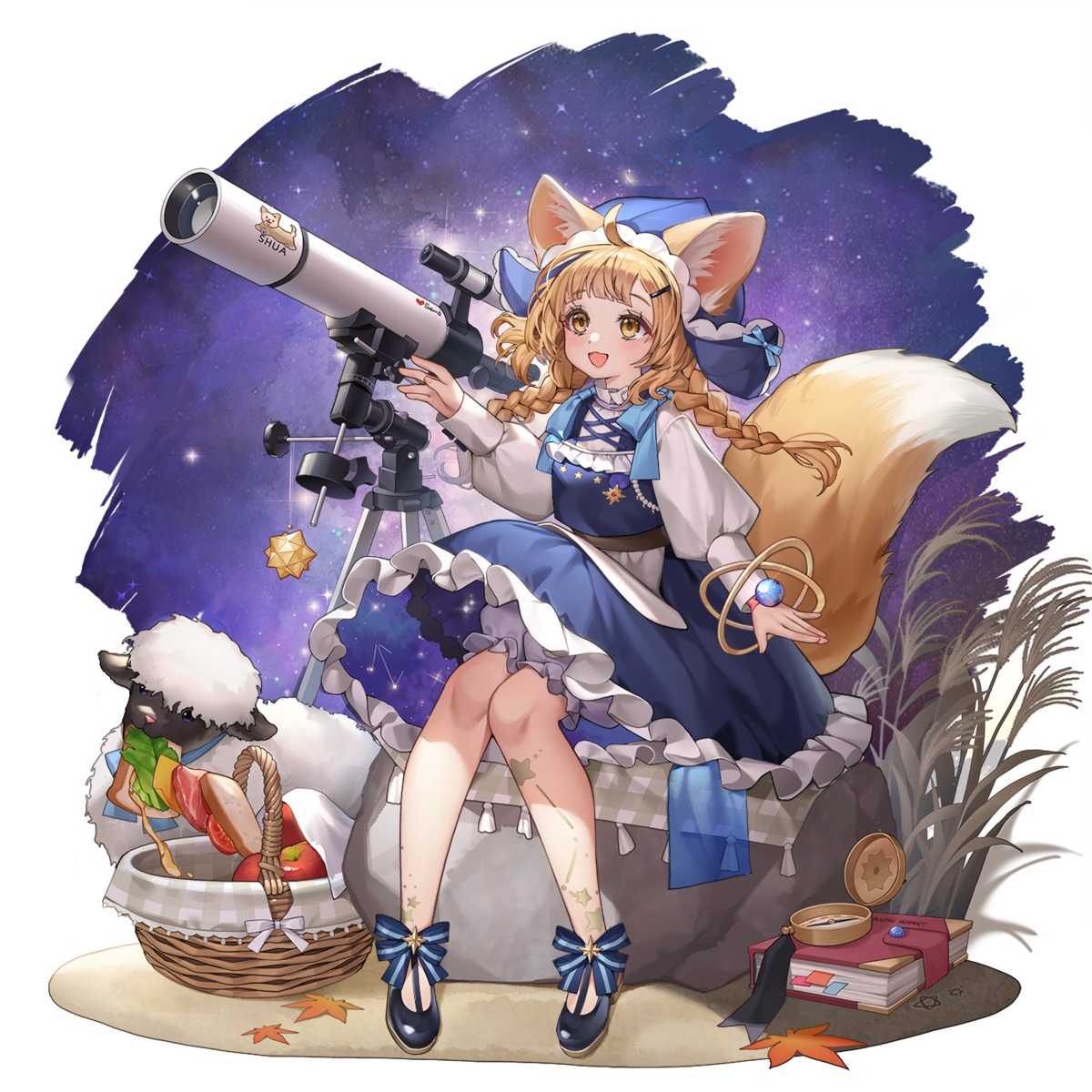 animal_ears bloomers buchu dress kitsune skirt_lift tail tattoo