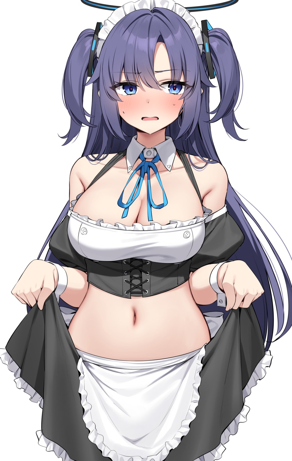 blue_archive halo hayase_yuuka maid no_bra skirt_lift suiroh