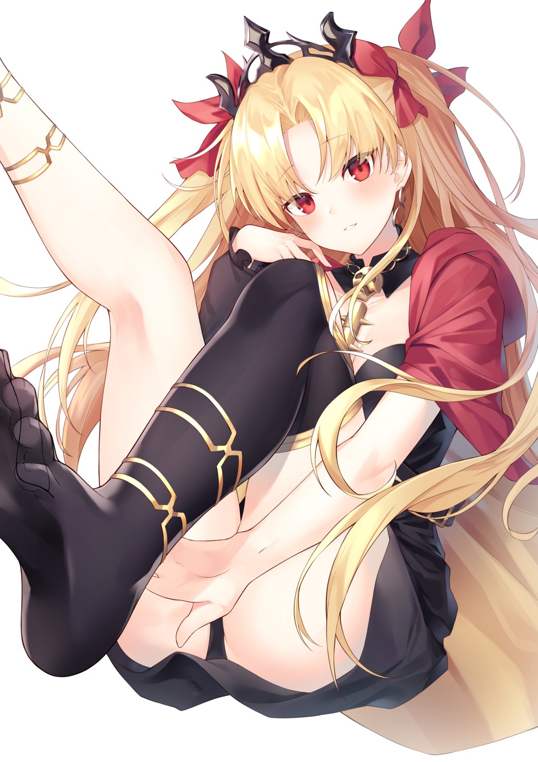 cleavage dress ereshkigal_(fate/grand_order) fate/grand_order feet kina pantsu skirt_lift thighhighs