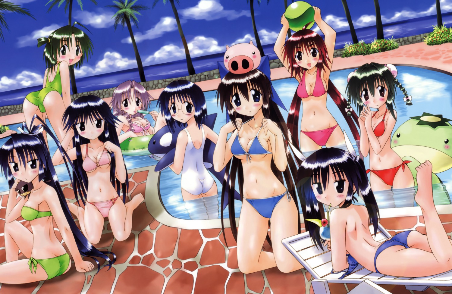 ayane beef_jerky bikini chikage cleavage fujishiro_takeshi machi megane mei_mei michiru_(nagasarete_airantou) nagasarete_airantou rin shinobu_(nagasarete_airantou) suzu swimsuits tohno tonkatsu topless underboob yukino