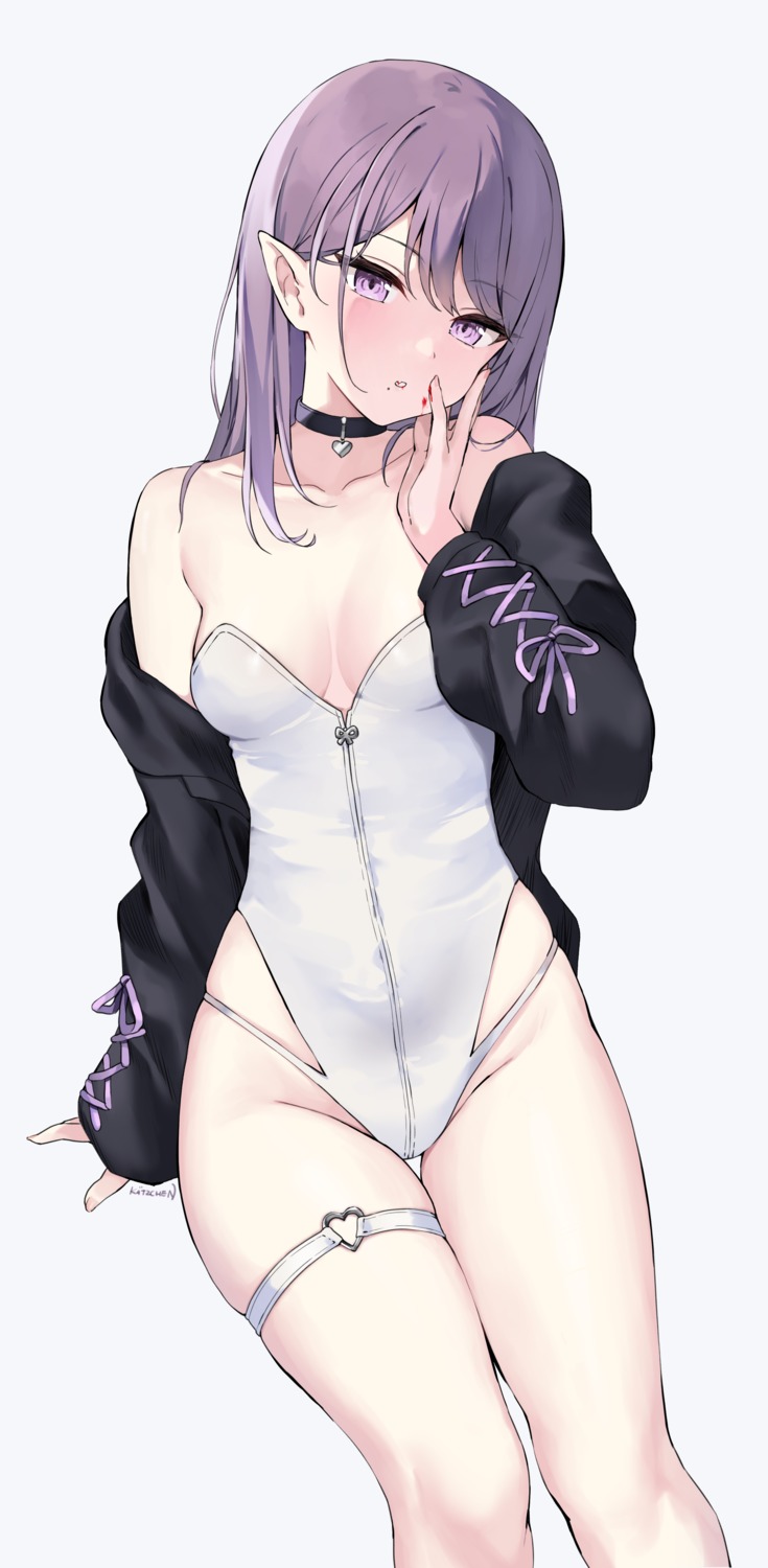 garter kaetzchen leotard misaki_(kaetzchen) no_bra pointy_ears