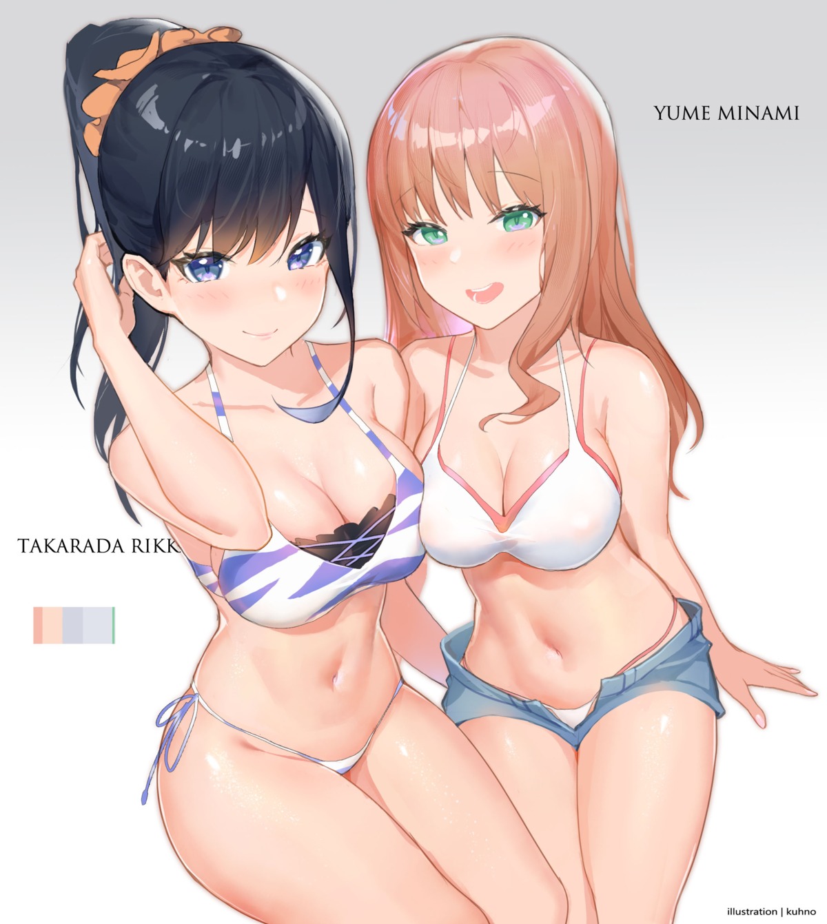 bikini cleavage kuhnowushi minami_yume ssss.dynazenon ssss.gridman swimsuits symmetrical_docking takarada_rikka