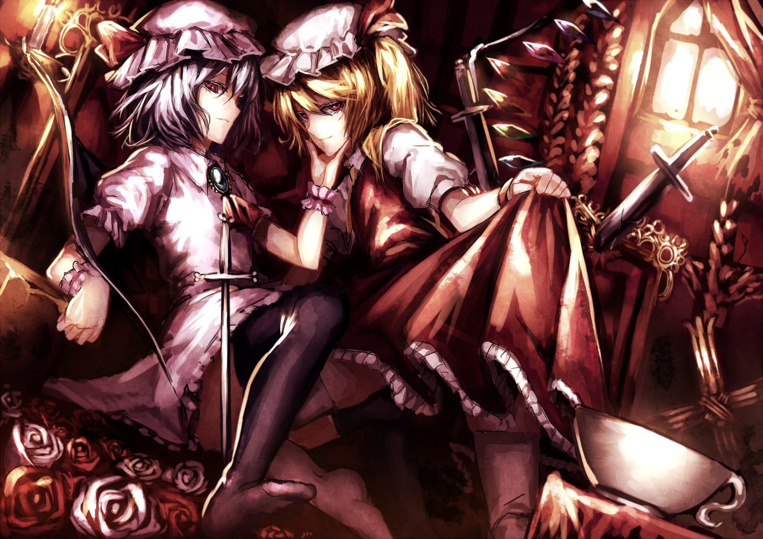 dress flandre_scarlet remilia_scarlet sword touhou u_u_zan wings