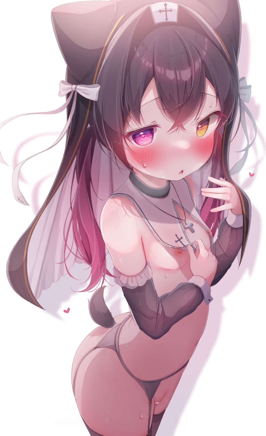 bottomless censored garter_belt komugi_(2212) loli nipples no_bra nun pussy stockings tail thighhighs