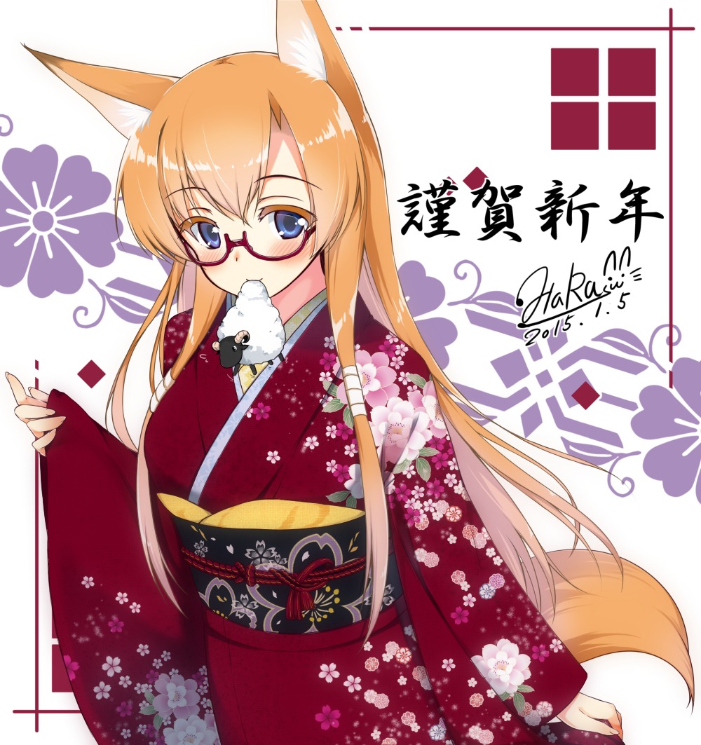 animal_ears kimono kitsune matatabi_haru megane tail