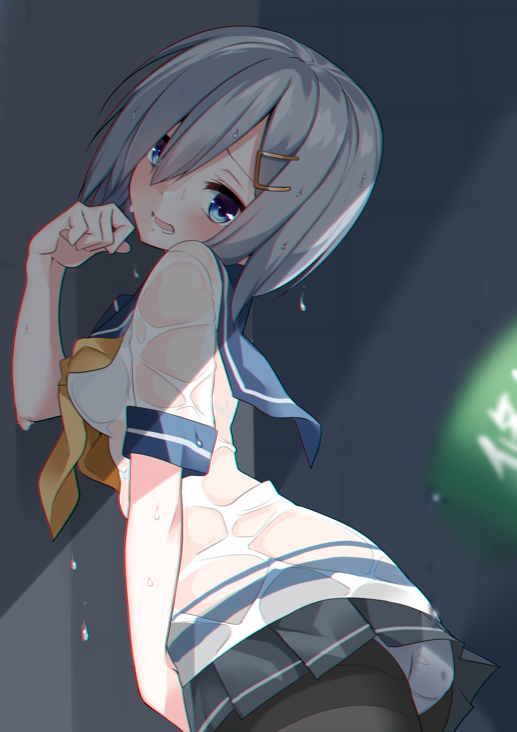 ass hamakaze_(kancolle) kantai_collection nebusoku pantsu pantyhose see_through seifuku wet_clothes