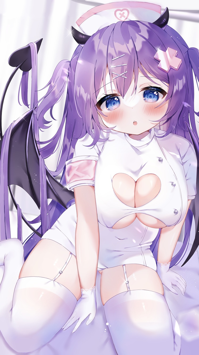 miwachi_(38mofu) no_bra nurse stockings thighhighs wings