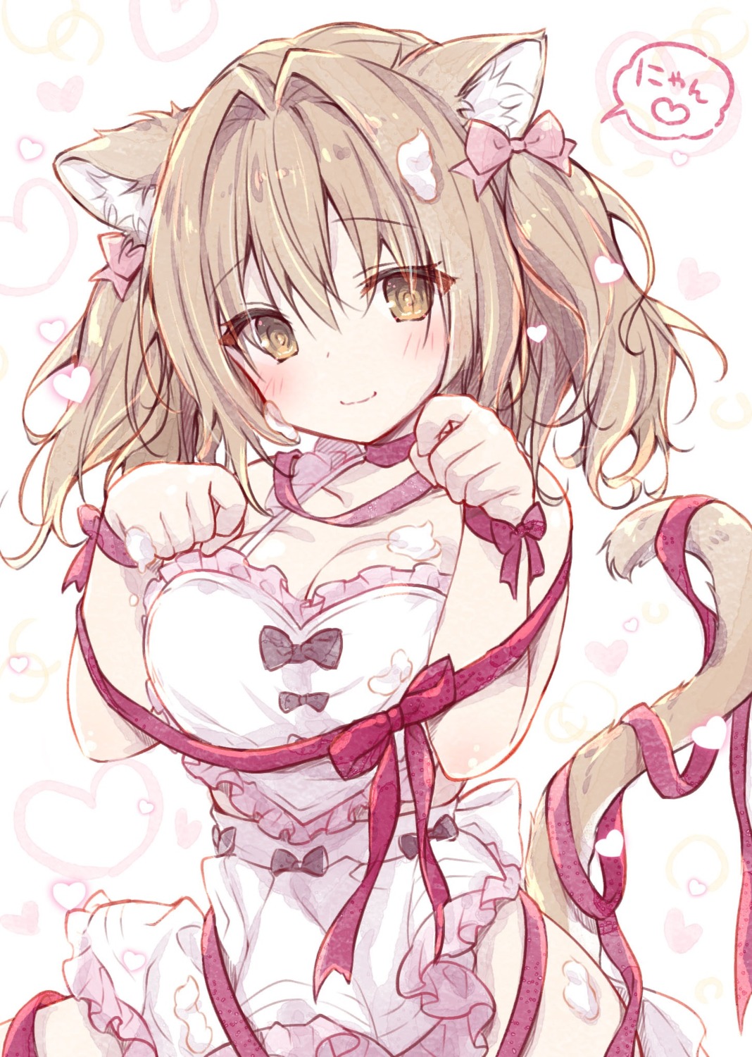 akizuki_noa animal_ears cleavage cream konomi liar_liar naked_apron nekomimi tail