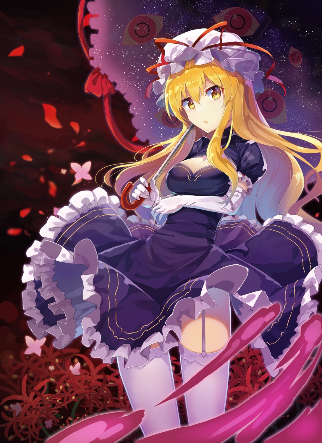 cleavage dress rin_falcon stockings thighhighs touhou umbrella yakumo_yukari