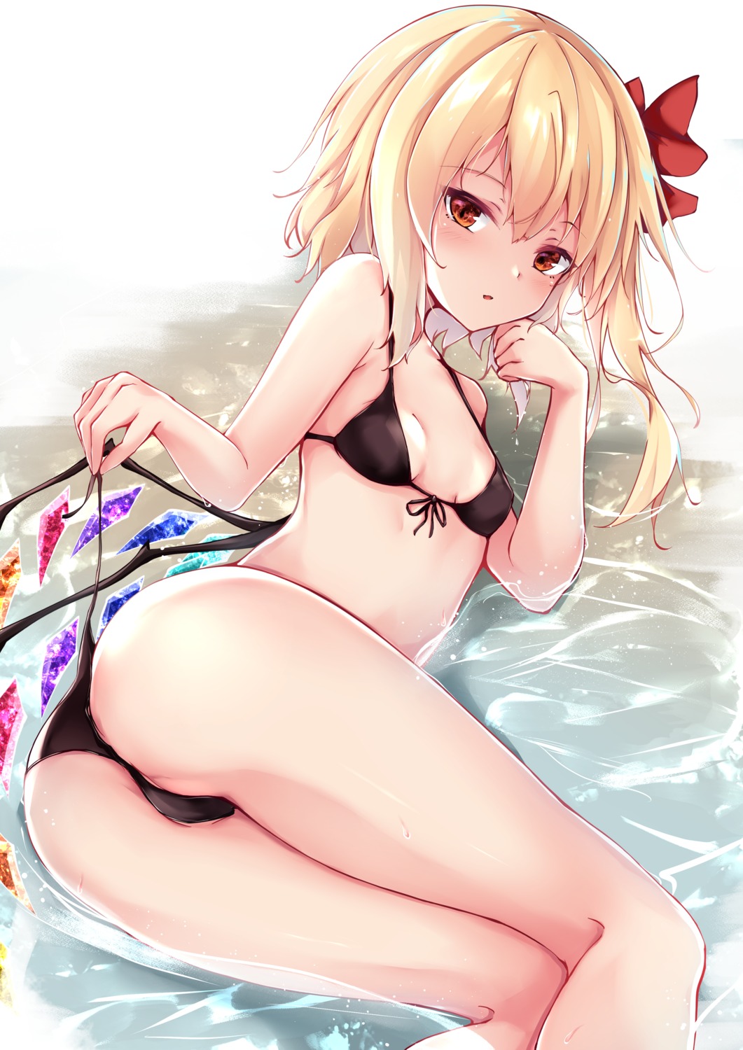 ass bikini cameltoe flandre_scarlet kashiwagi_yamine loli swimsuits thong touhou wet wings