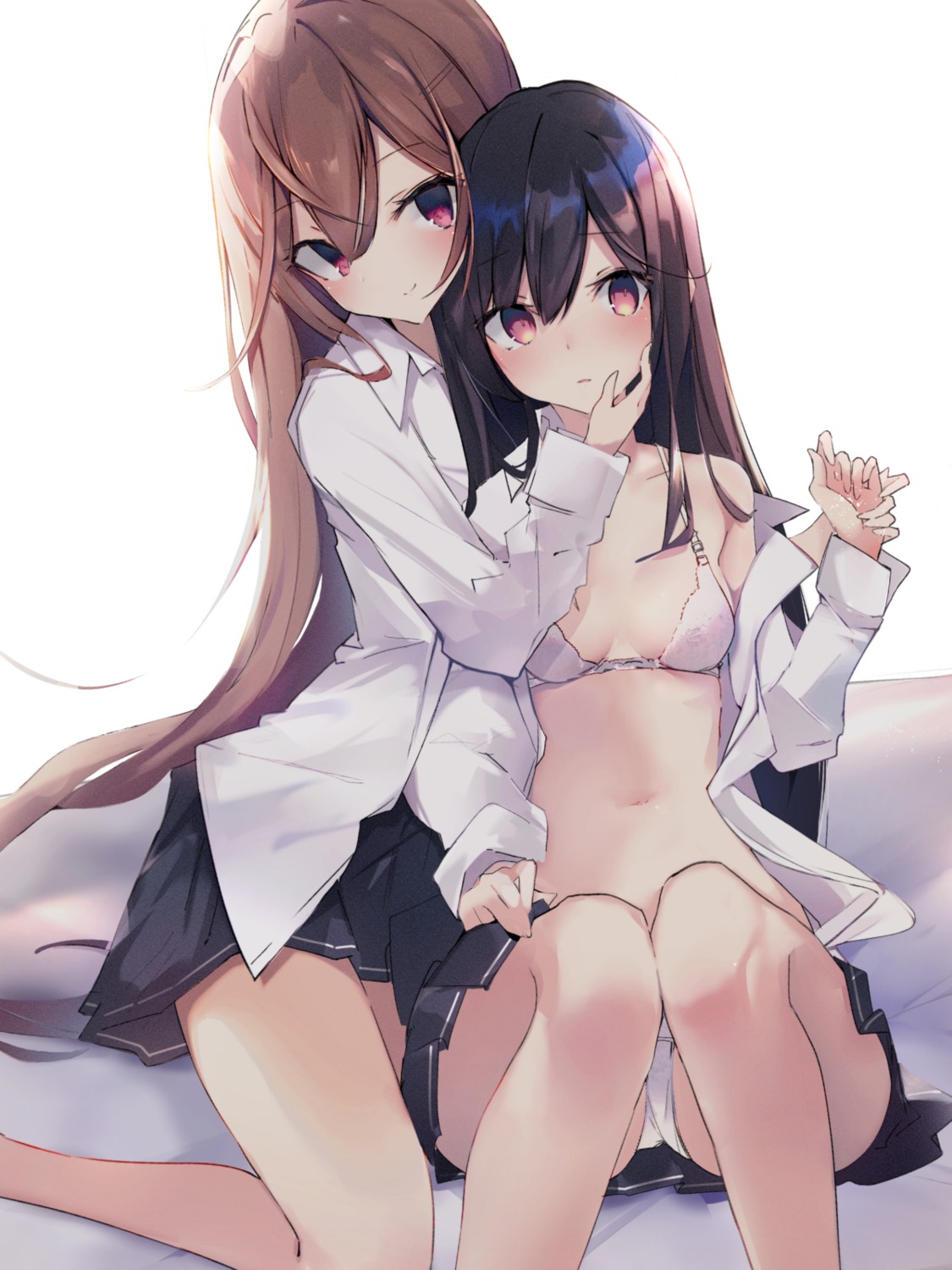 bra harenchitomeko open_shirt pantsu seifuku skirt_lift yuri