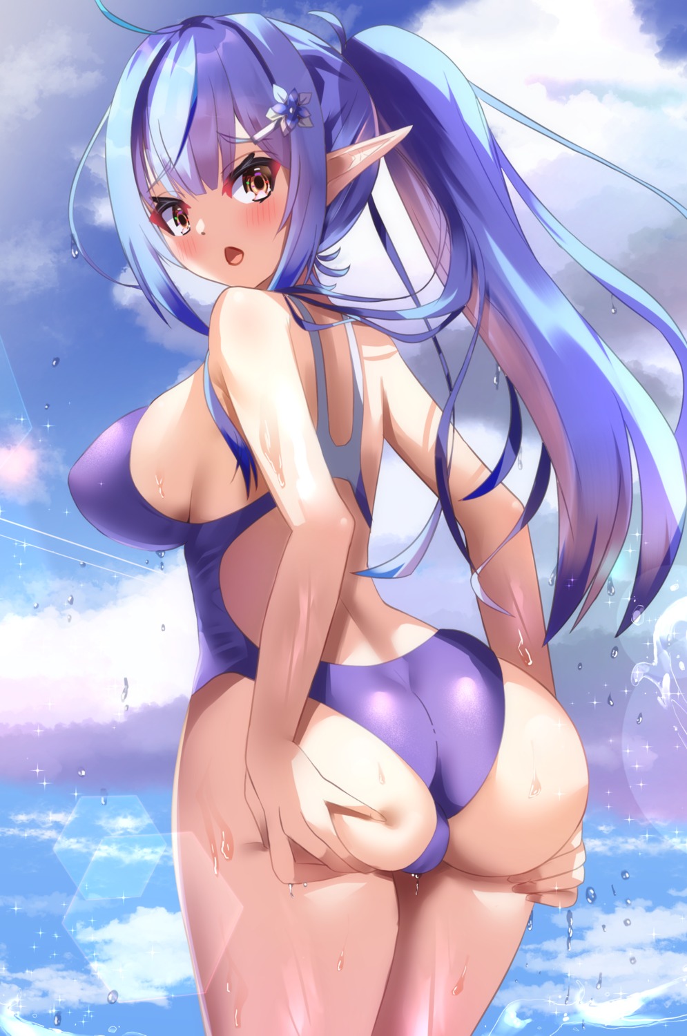 ass cameltoe elf hololive pointy_ears soruto_reid swimsuits yukihana_lamy