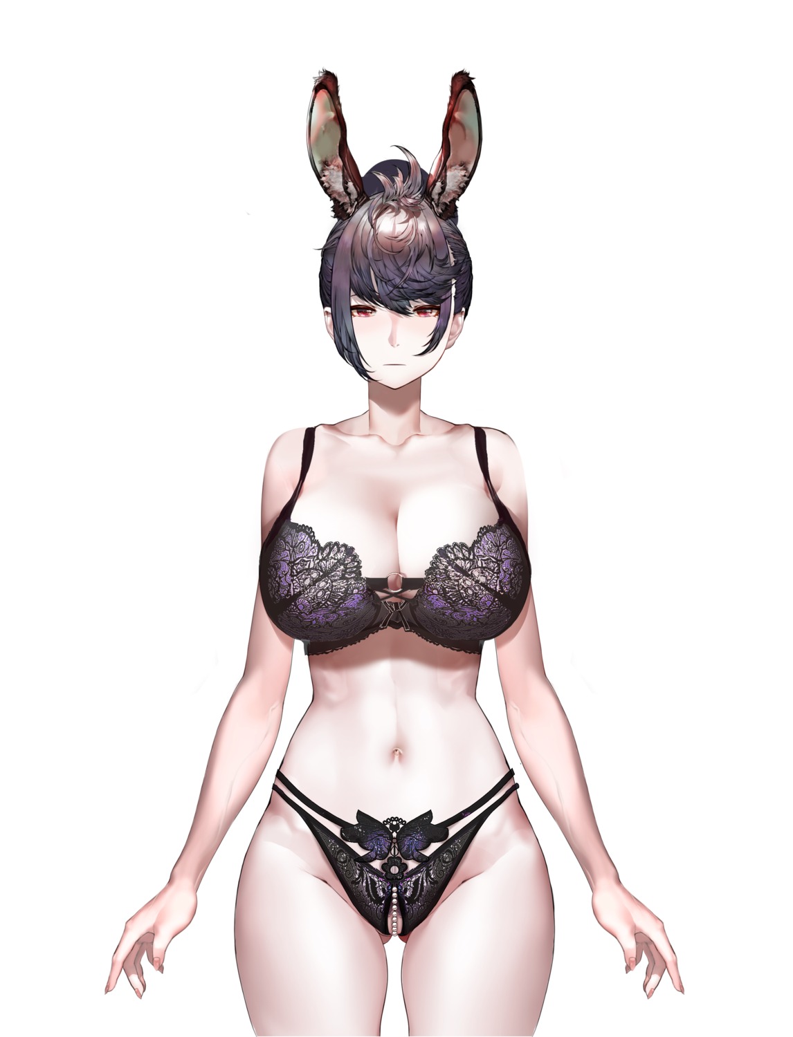 animal_ears bra bunny_ears cleavage pantsu pubic_hair xlnosearch_(xlxiaoluodiaofa)