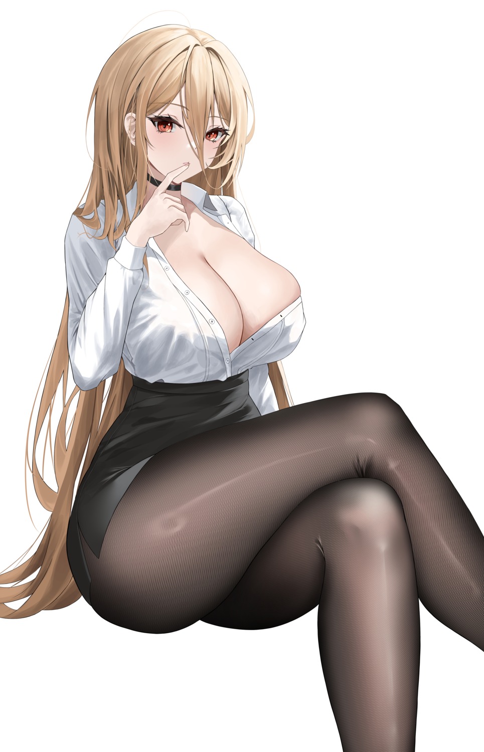 azur_lane dlnk dress_shirt implacable_(azur_lane) no_bra open_shirt pantyhose skirt_lift