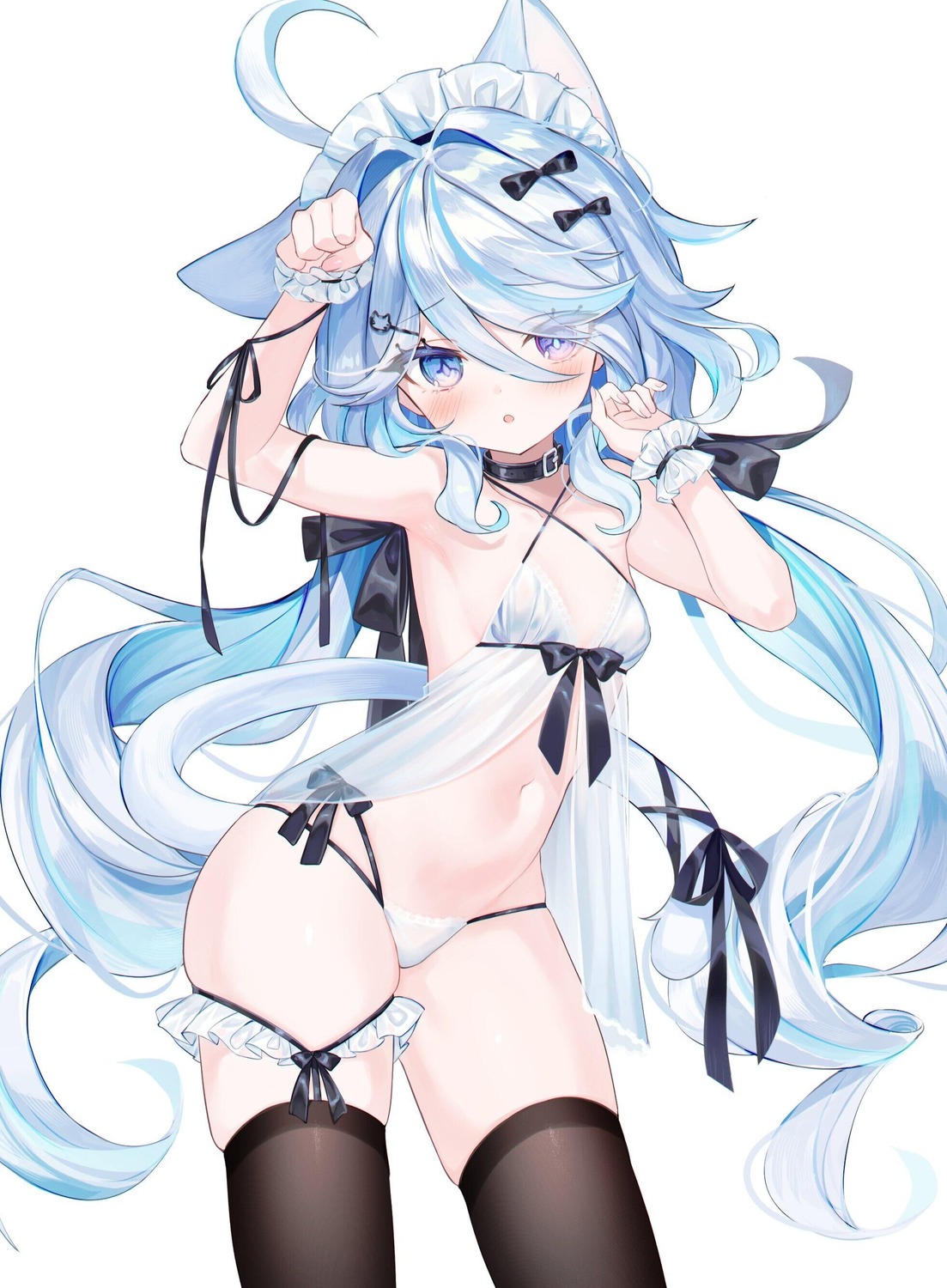 furina genshin_impact heterochromia lingerie pantsu shouu-kun stockings thighhighs