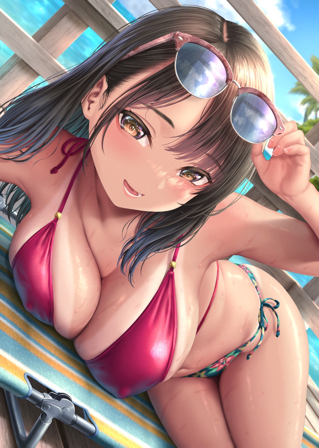 bikini erect_nipples kase_daiki megane swimsuits tan_lines wet