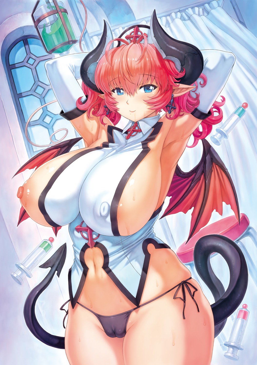 breasts cameltoe erect_nipples horns mogudan nipples no_bra pantsu pointy_ears string_panties tail wings