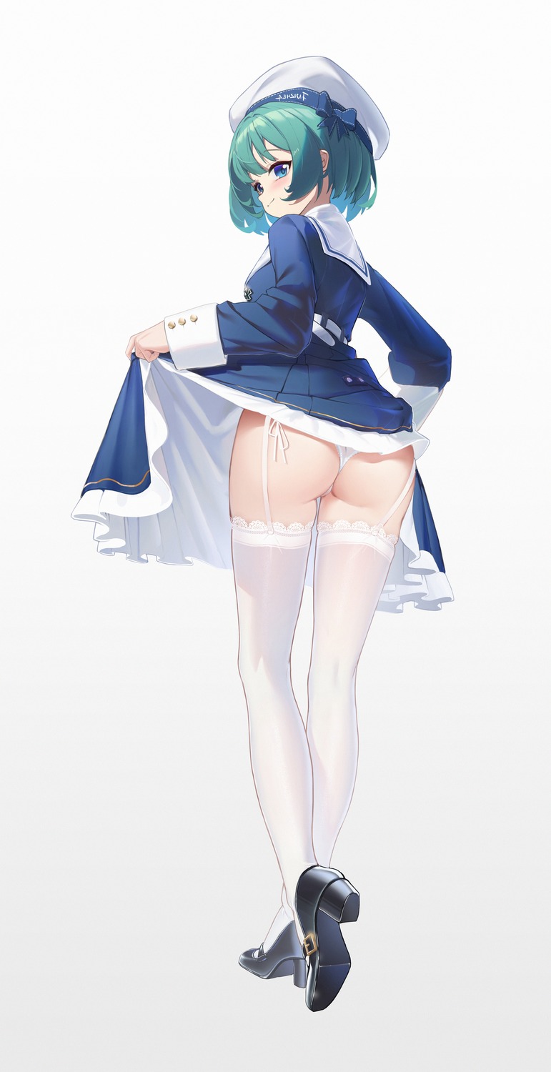 ass heels pantsu seifuku skirt_lift stockings string_panties thighhighs thong xintianou