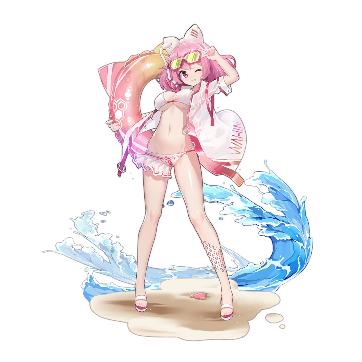 bikini megane open_shirt see_through shebaotower swimsuits