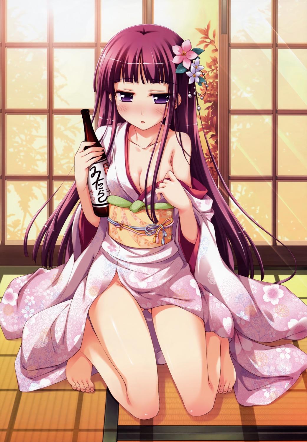 cleavage iro_ni_ide_ni_keri_waga_koi_wa kimono ko~cha nopan sake tenjo_kikyou undressing