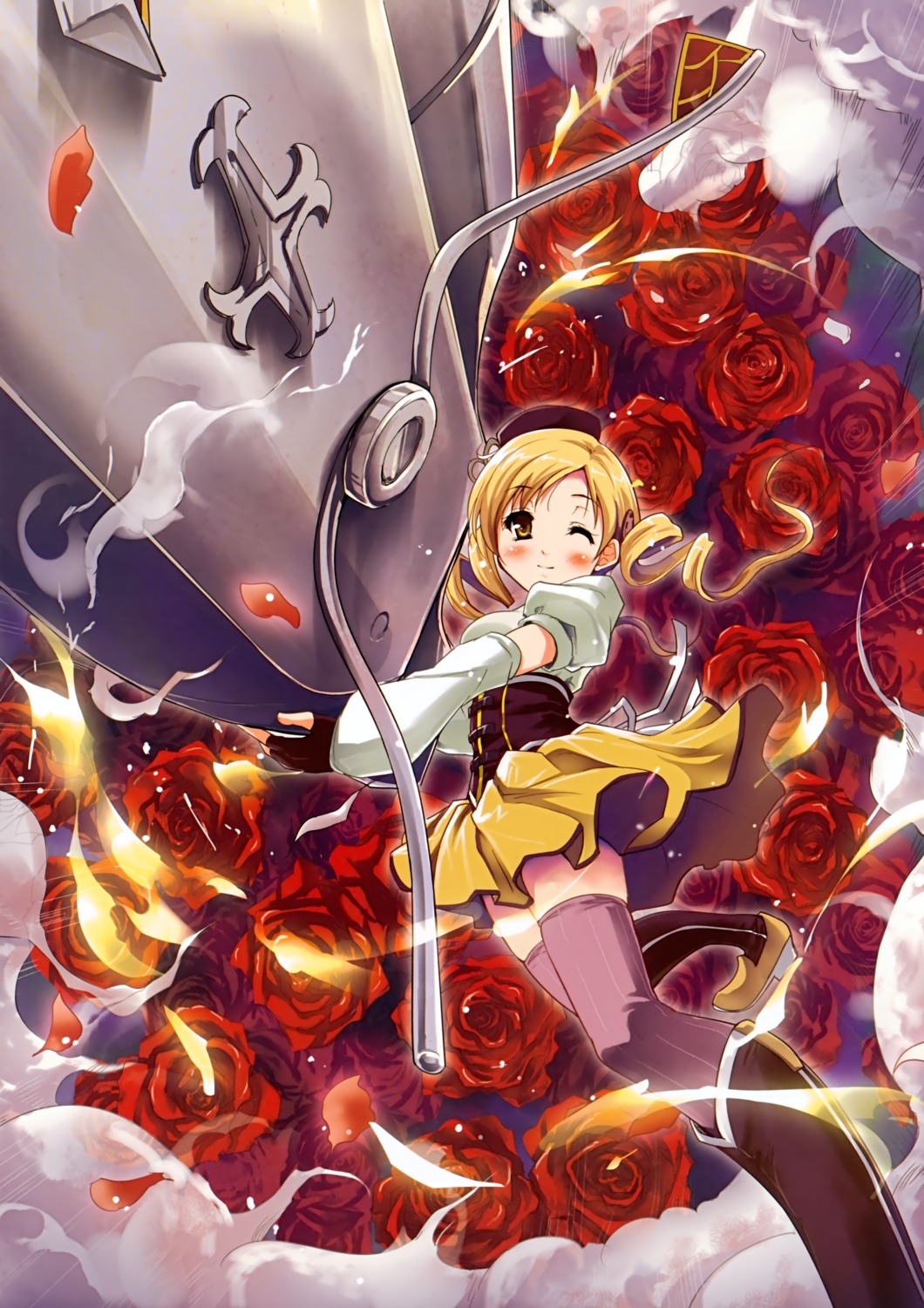 gun mahou_shoujo_madoka_magica thighhighs tomoe_mami tougarashi_hideyu