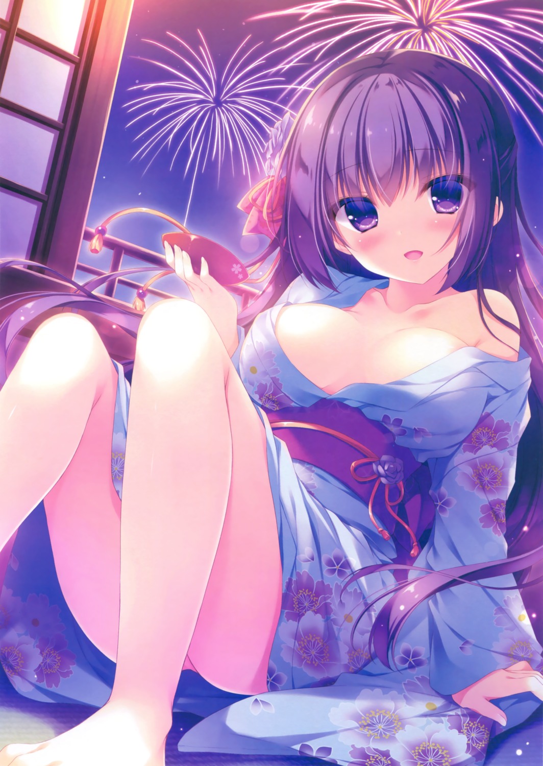 cleavage feet no_bra open_shirt pantsu sake yukata yukie