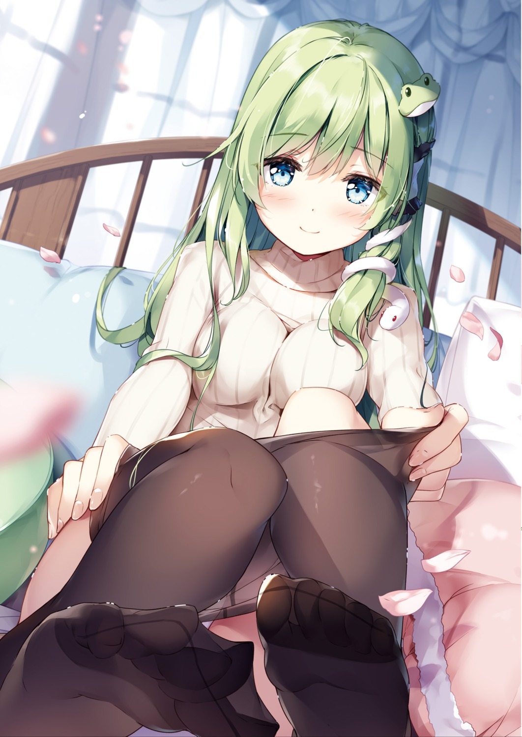 feet kochiya_sanae miyase_mahiro pantsu pantyhose sweater touhou undressing