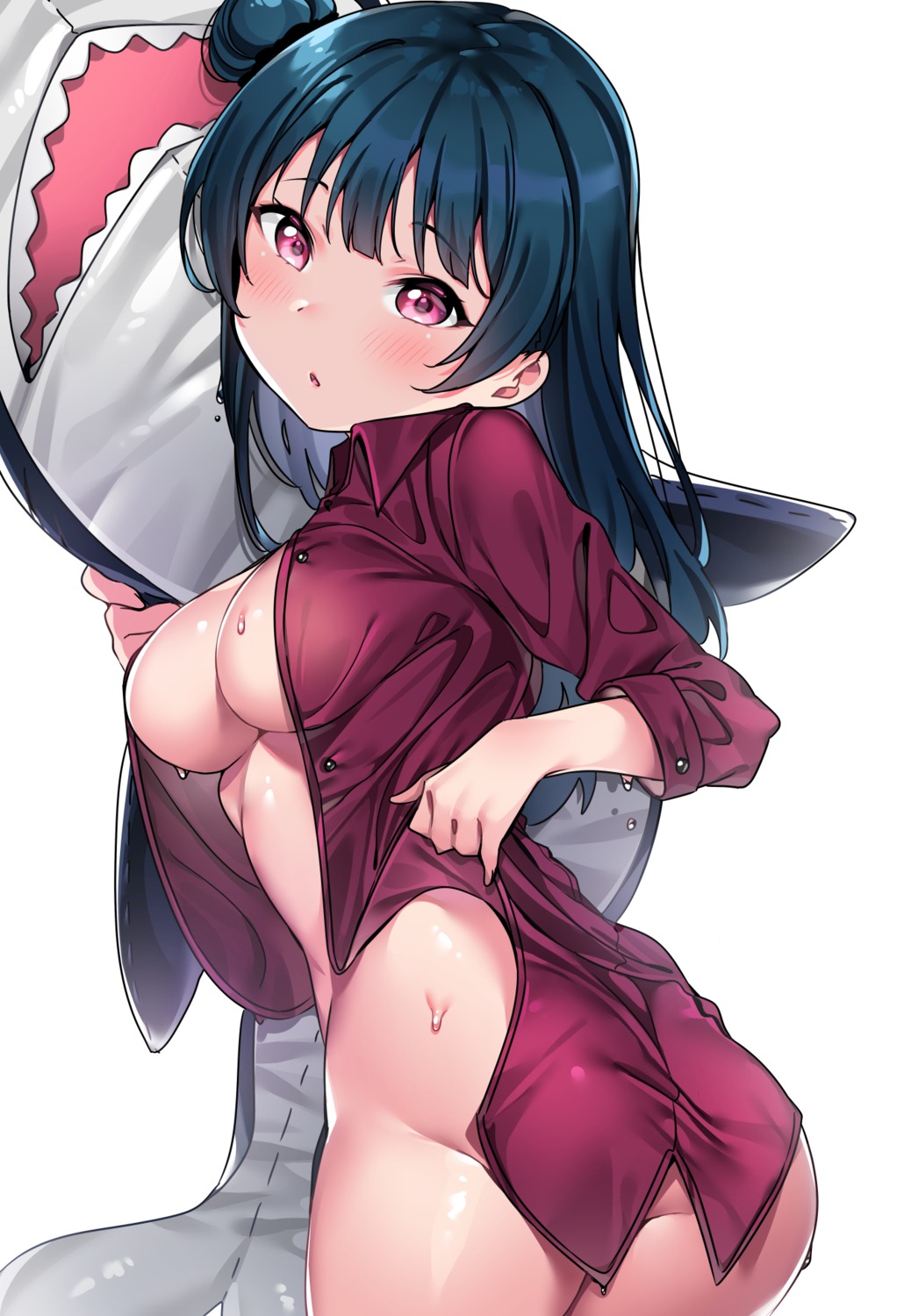 ass bottomless cleavage love_live!_sunshine!! no_bra open_shirt tem10 tsushima_yoshiko