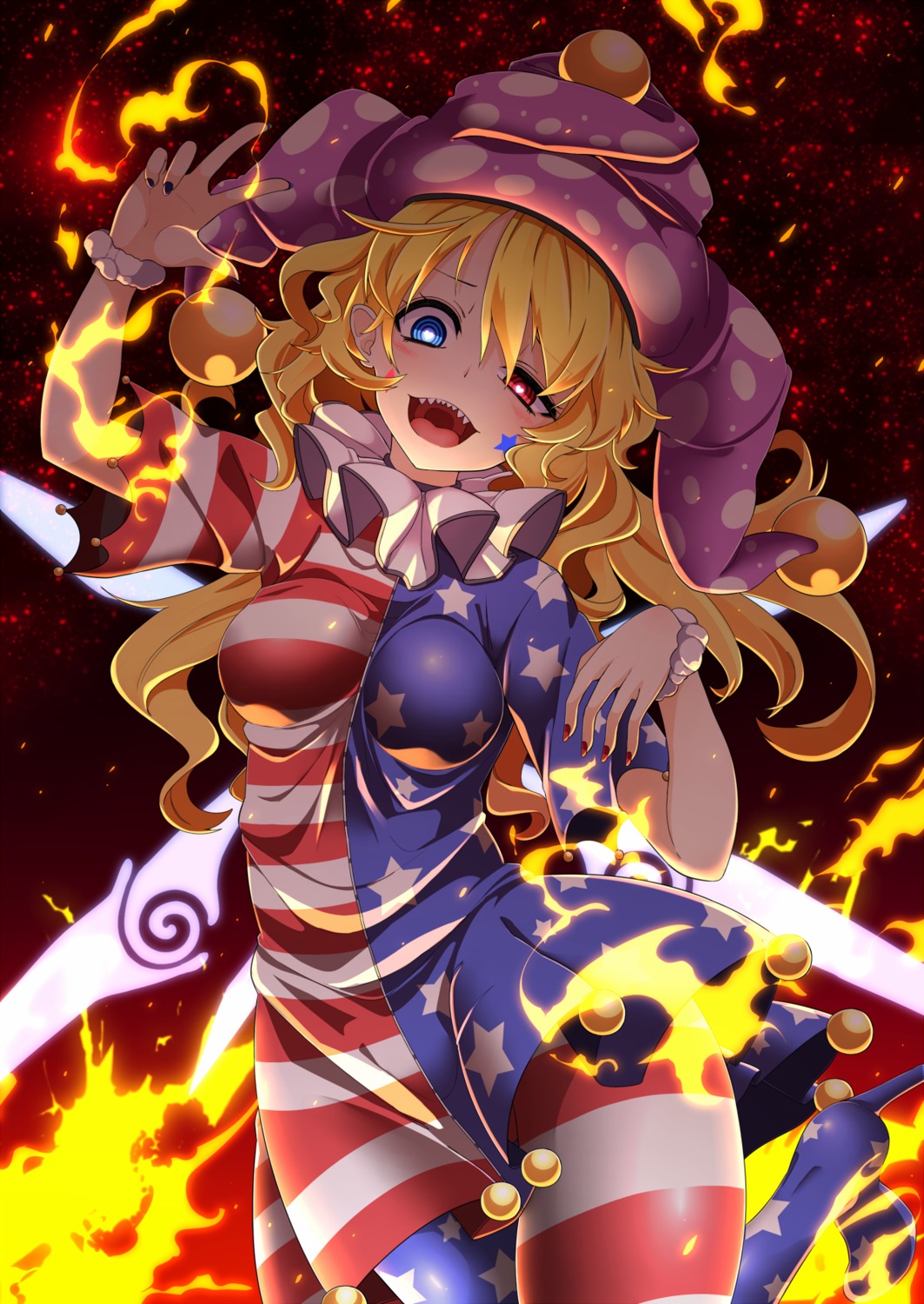 clownpiece dress heels heterochromia pantyhose rihito_(usazukin) touhou