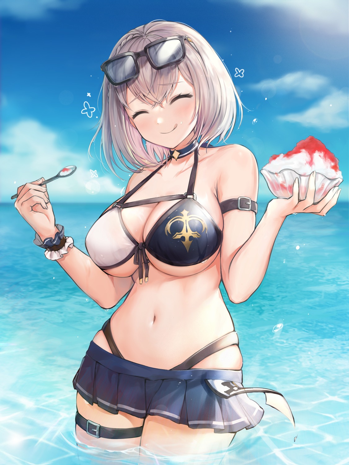 bikini cleavage garter hololive luzzi_(milllim) megane shirogane_noel swimsuits underboob wet