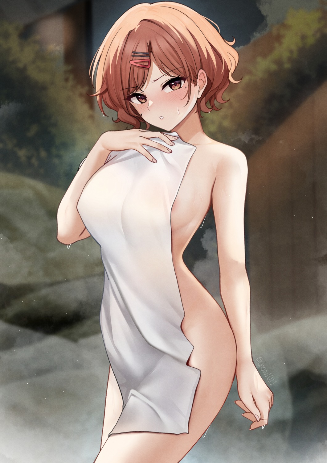 higuchi_madoka naked nassss onsen the_idolm@ster the_idolm@ster_shiny_colors towel wet