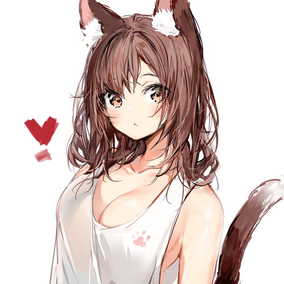 animal_ears cleavage nekomimi silver_(chenwen) tail