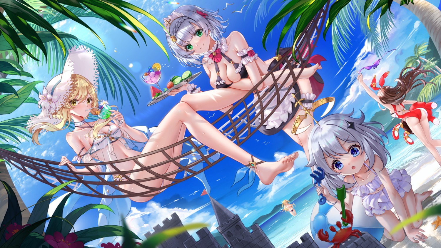 amber_(genshin_impact) ass bikini breast_hold cleavage feet fischl garter genshin_impact lumine maid noelle_(genshin_impact) paimon swimsuits swordsouls thong wet