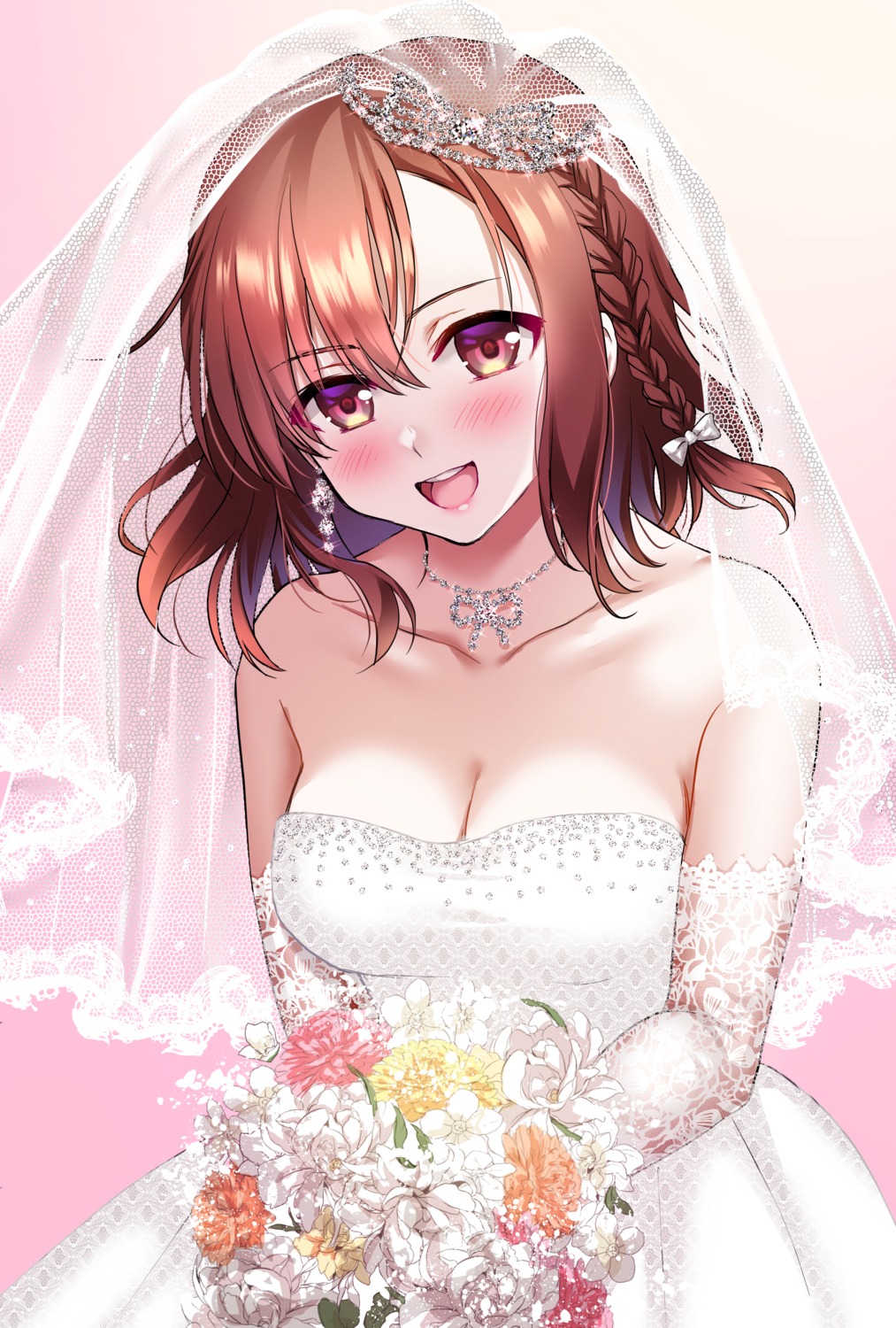 abe_hikaru cleavage dress no_bra see_through wedding_dress