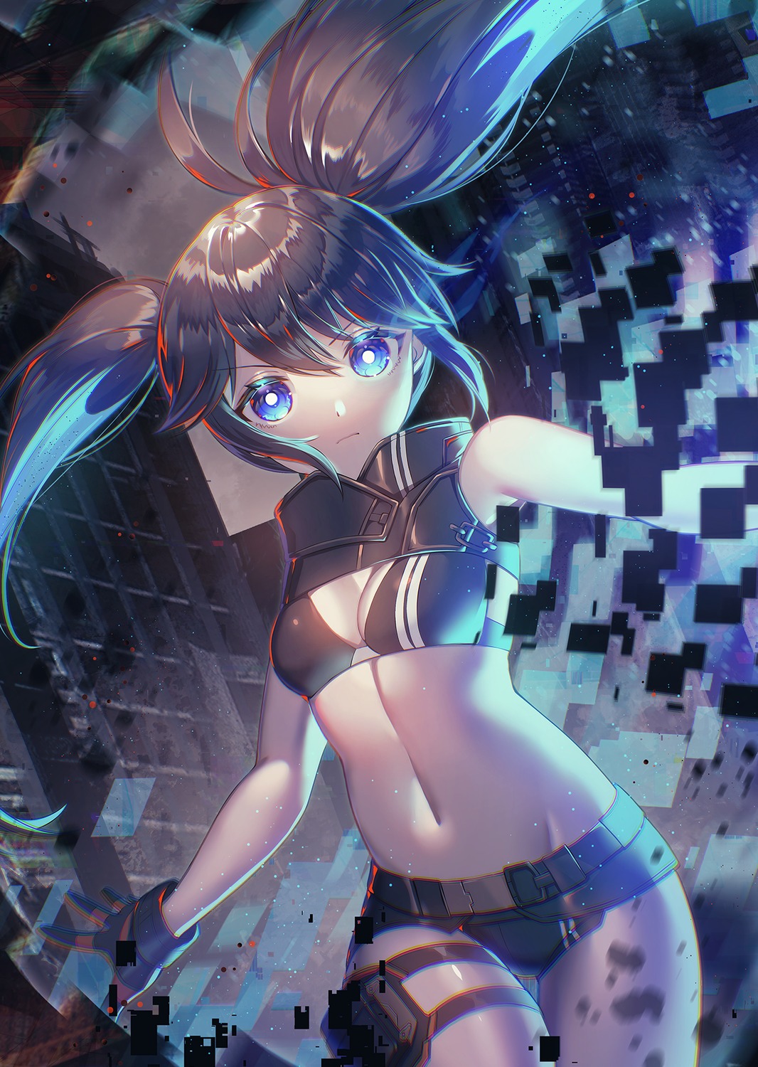 bikini_top black_rock_shooter black_rock_shooter_(character) black_rock_shooter_down_fall cleavage garter raymond_busujima swimsuits