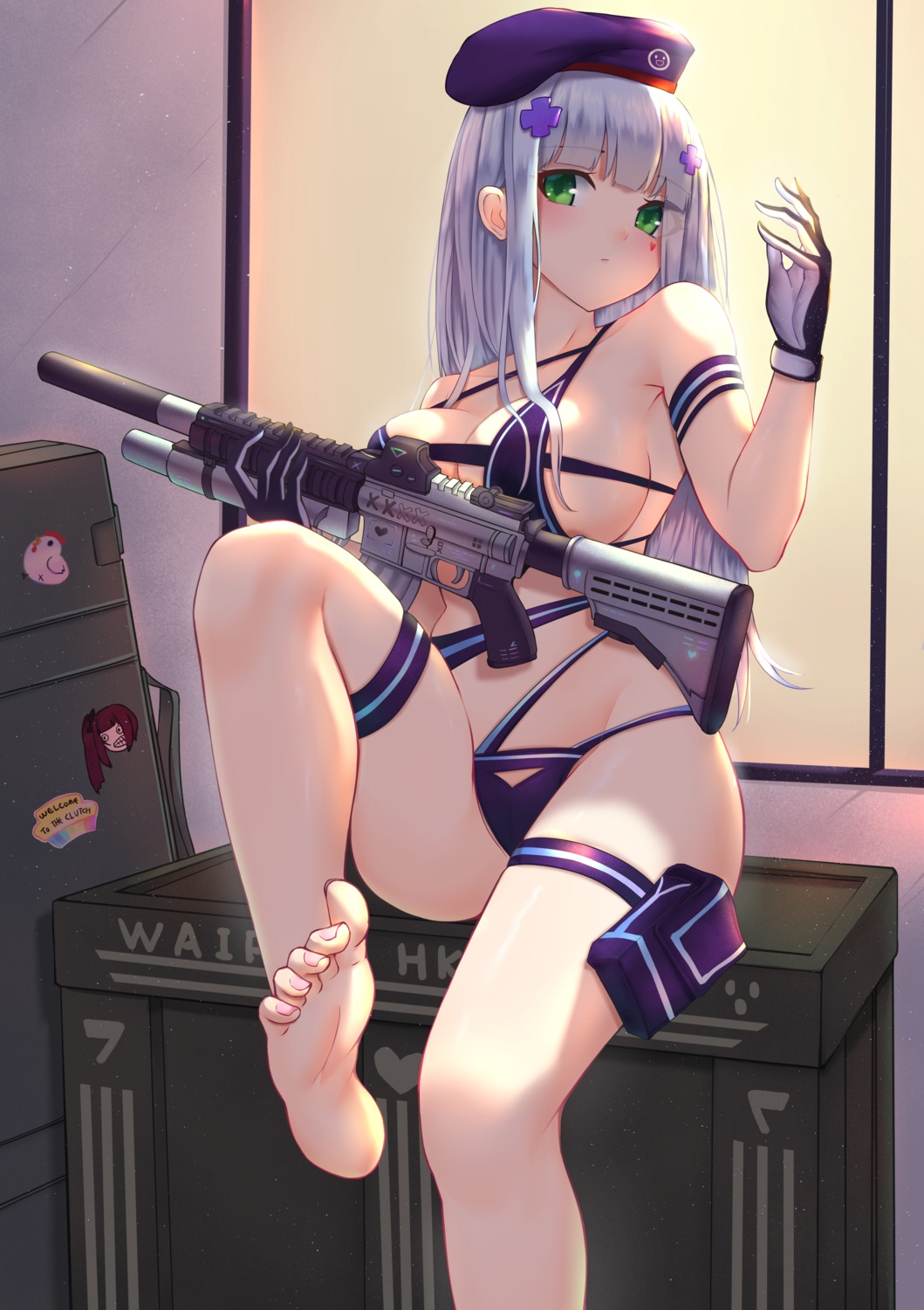 bikini feet garter girls_frontline gun hk416_(girls_frontline) popoman swimsuits