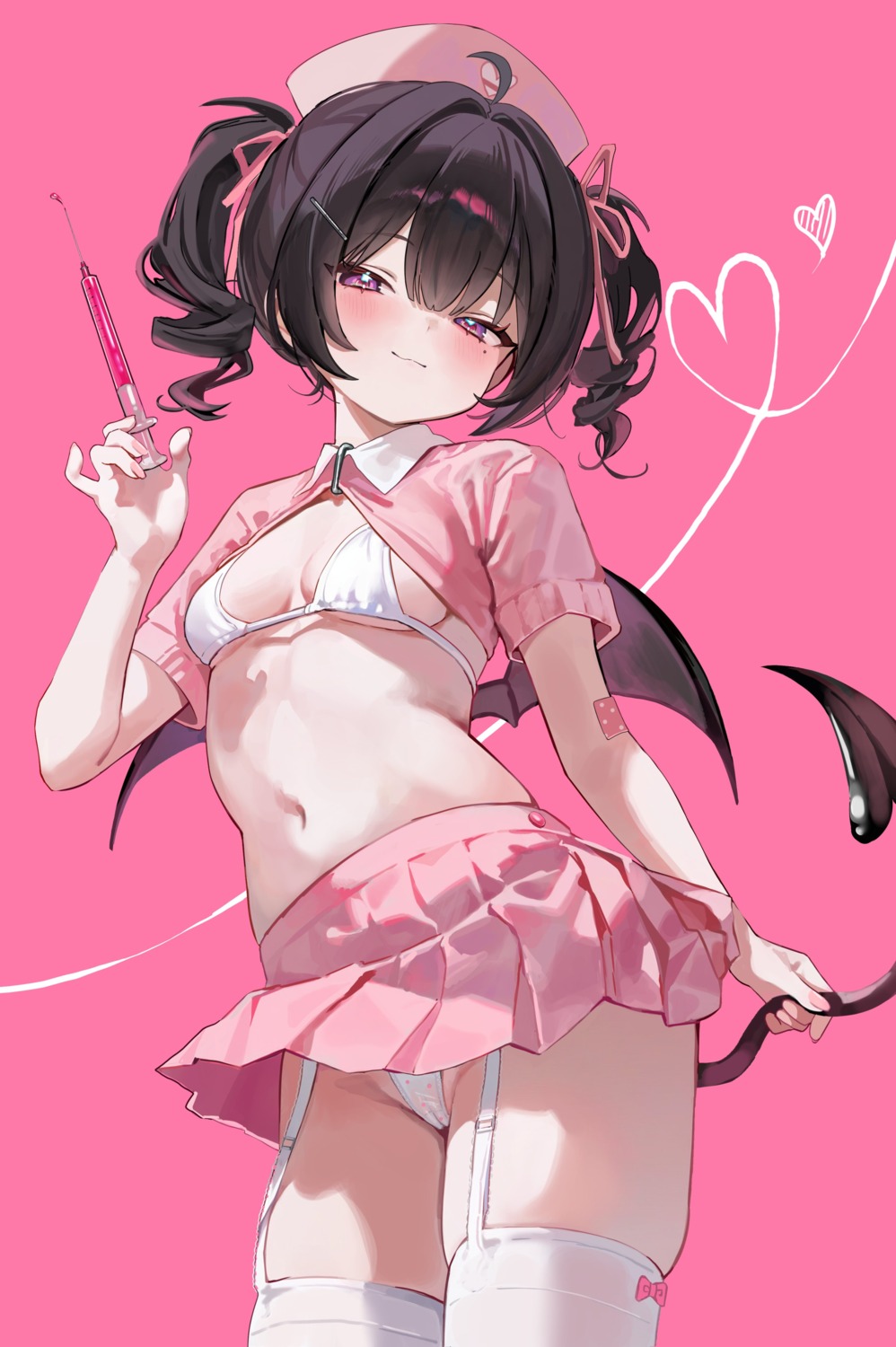 bandaid bra cameltoe devil loli nurse pantsu skirt_lift stockings tail thighhighs thong whitebc wings