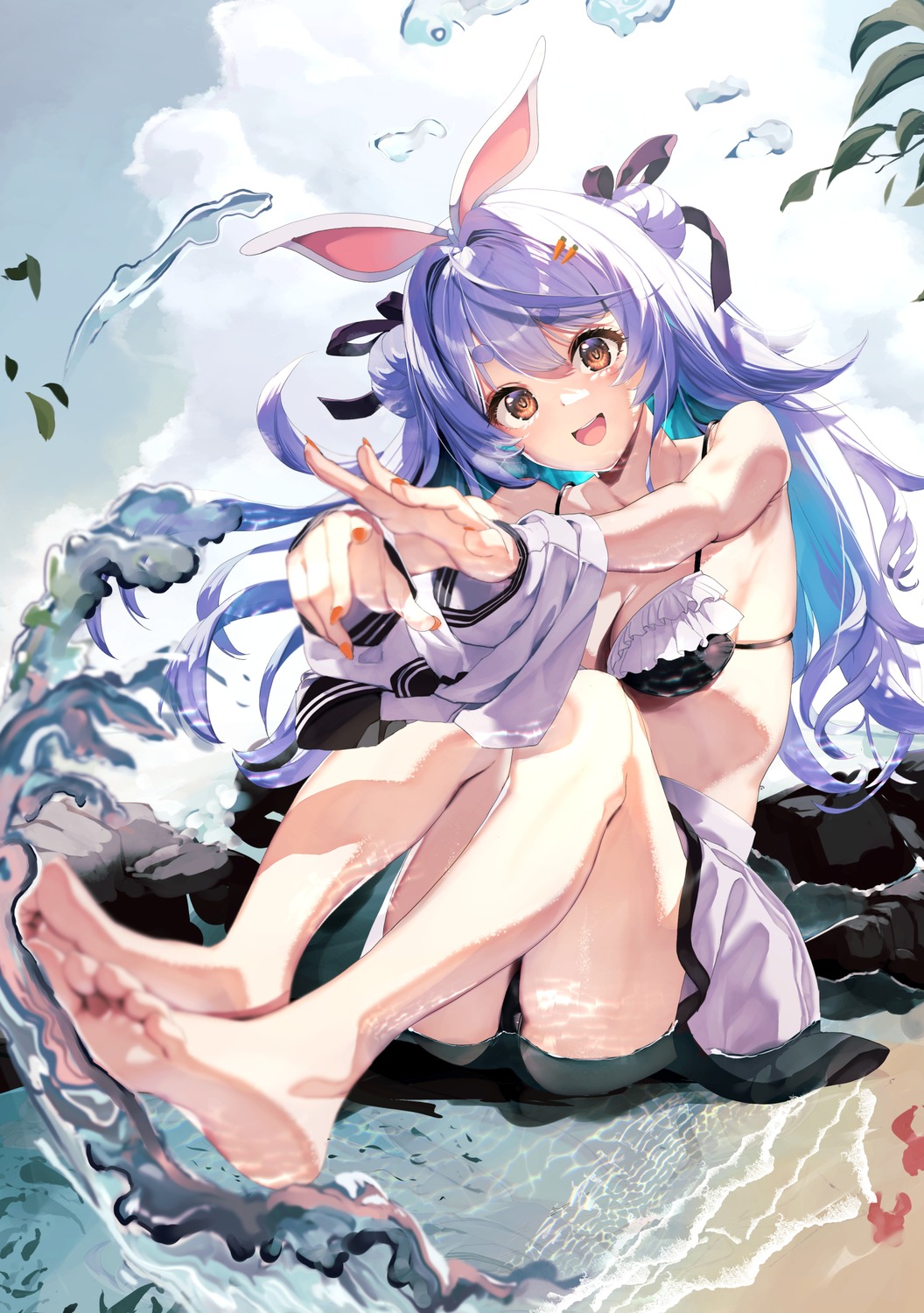 animal_ears bikini bunny_ears feet haruhina_purple hololive swimsuits usada_pekora wet