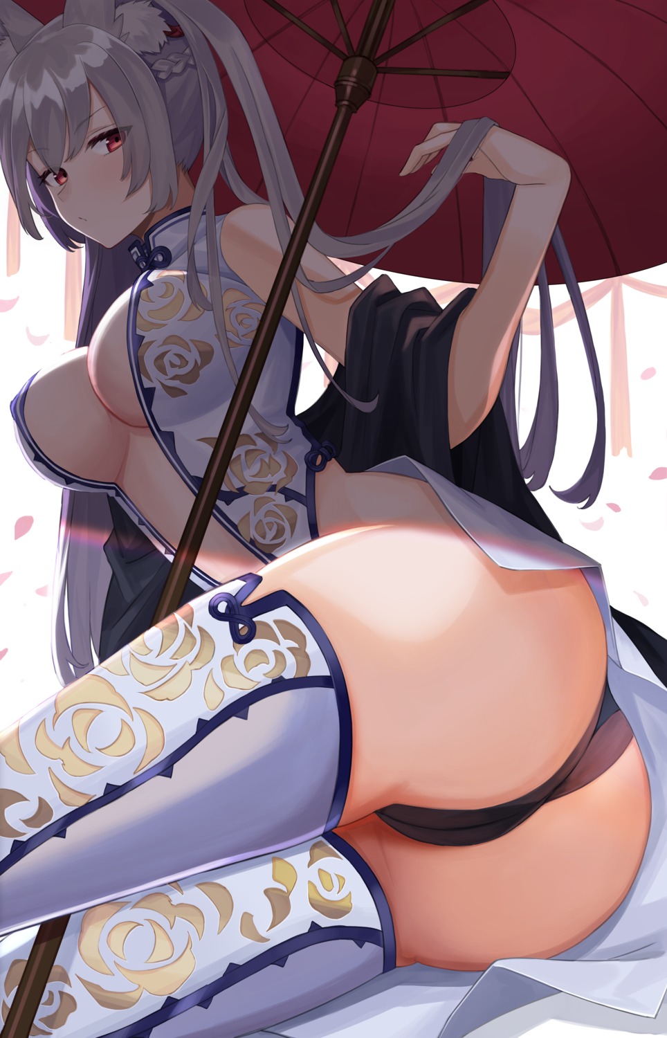 amahara_subaru animal_ears asian_clothes ass cameltoe erect_nipples pantsu thighhighs