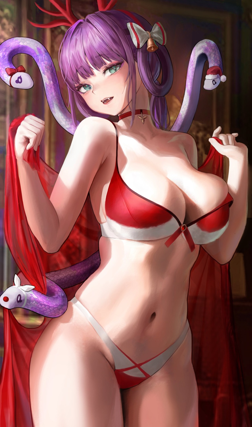 bra christmas chrysa_(_sa0ru) horns monster_girl pantsu